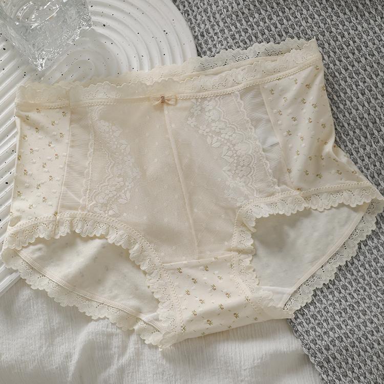 【4件裝】中高腰法式蕾絲拼接網紗內褲