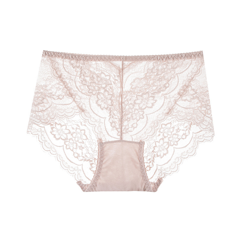 【3件裝】蕾絲中腰無痕性感鏤空透明網紗內褲