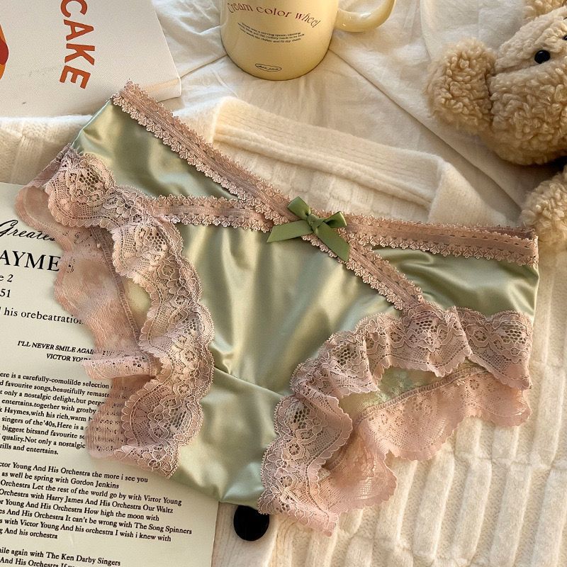 法式純欲高級感緞面性感蕾絲內褲