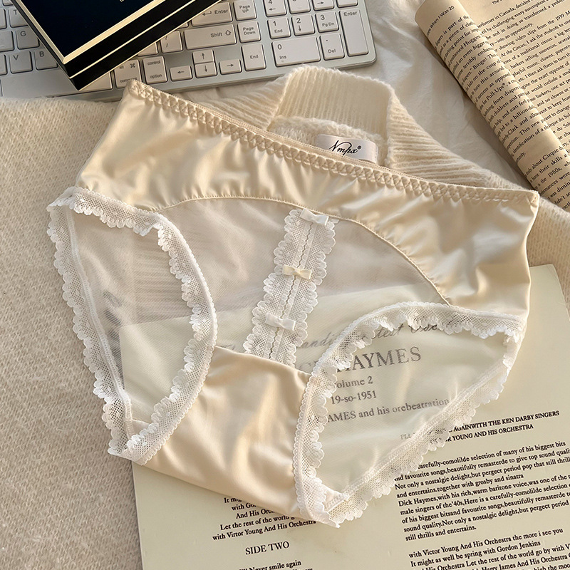 【3件裝】薄透網紗！法式珠光緞面蕾絲內褲