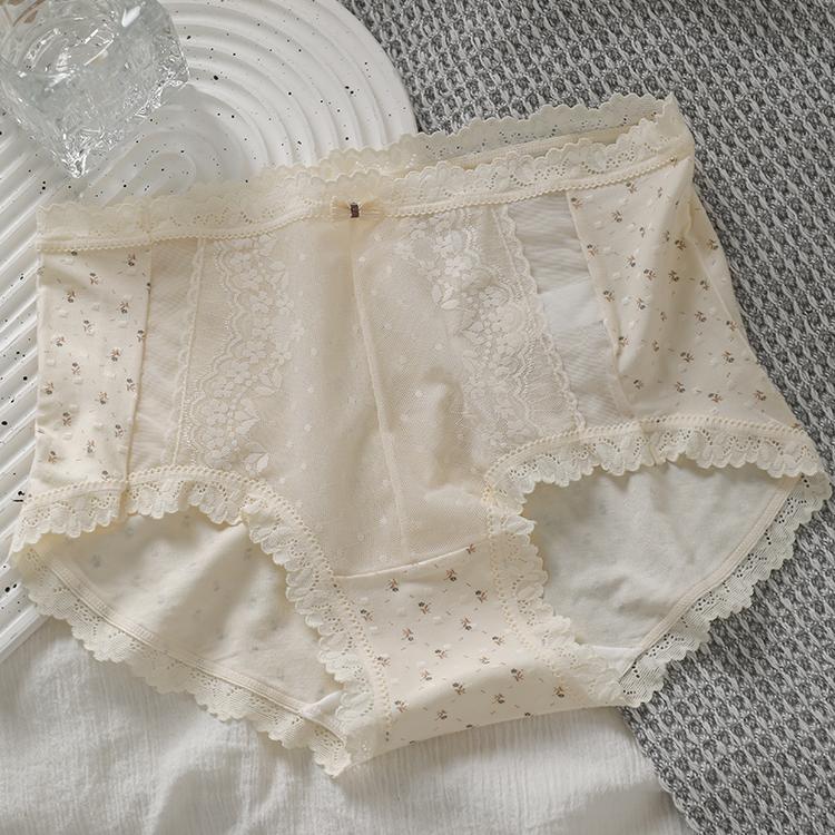 【4件裝】中高腰法式蕾絲拼接網紗內褲