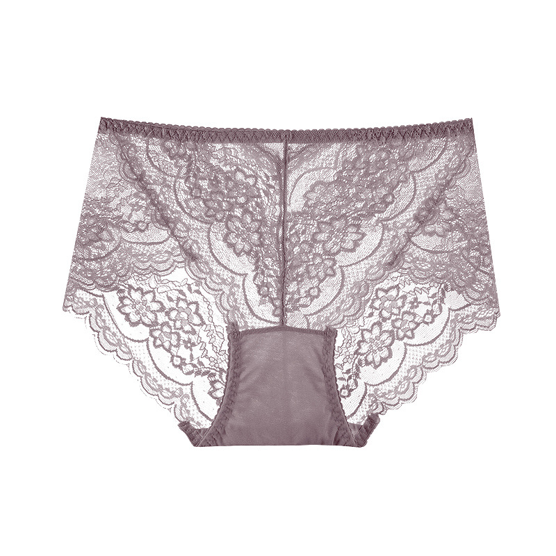 【3件裝】蕾絲中腰無痕性感鏤空透明網紗內褲