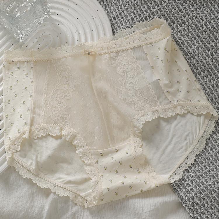 【4件裝】中高腰法式蕾絲拼接網紗內褲