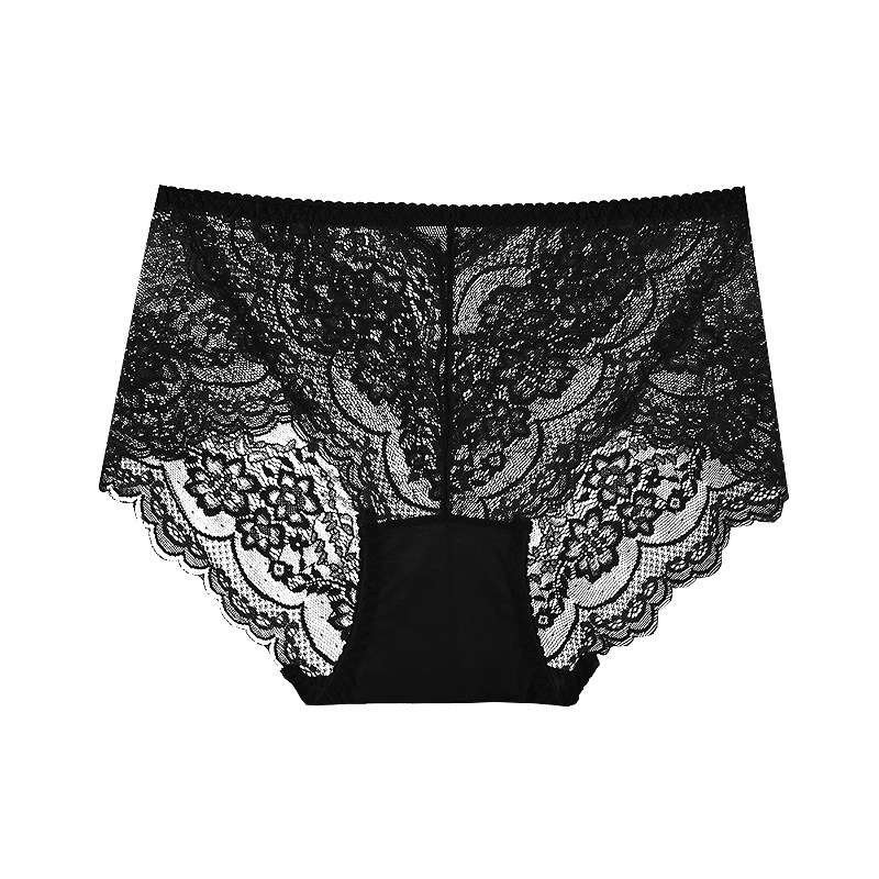 【3件裝】蕾絲中腰無痕性感鏤空透明網紗內褲