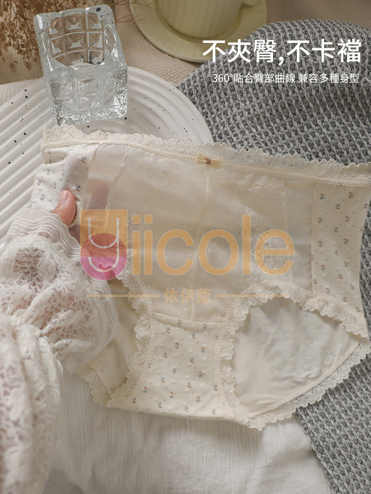 【2件裝】中高腰法式蕾絲拼接網紗內褲