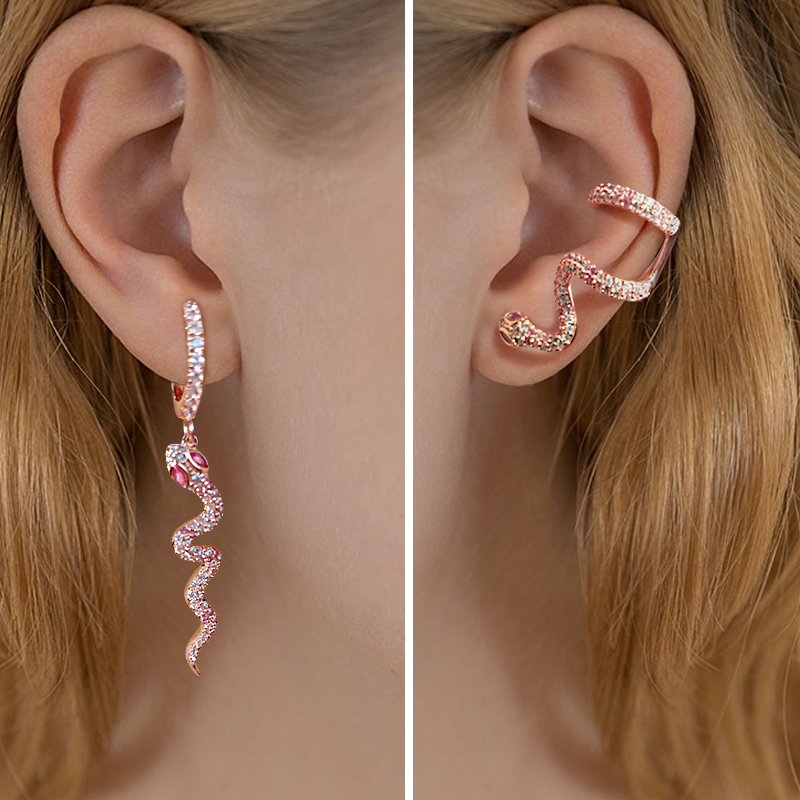Pink Eyes Snake Earrings image number 3
