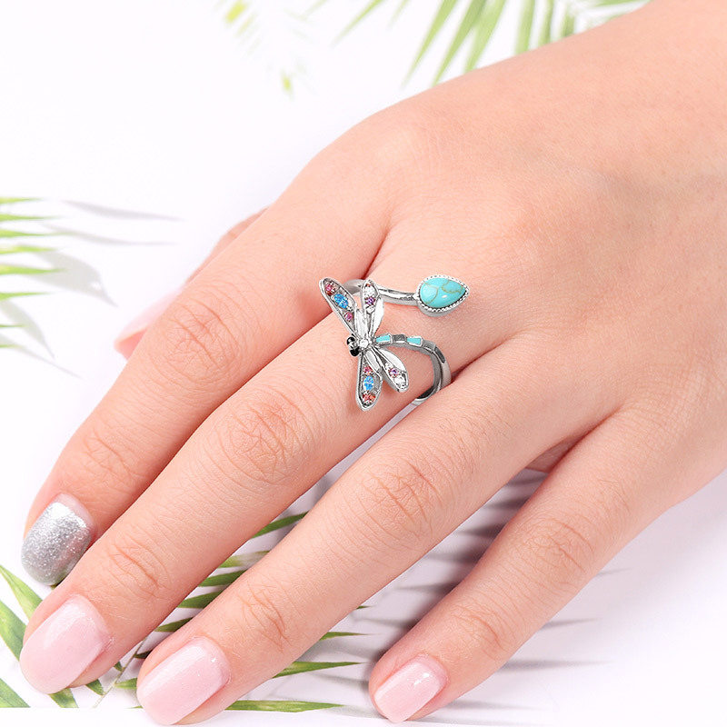 Turquoise Dragonfly Adjustable Ring image number 2