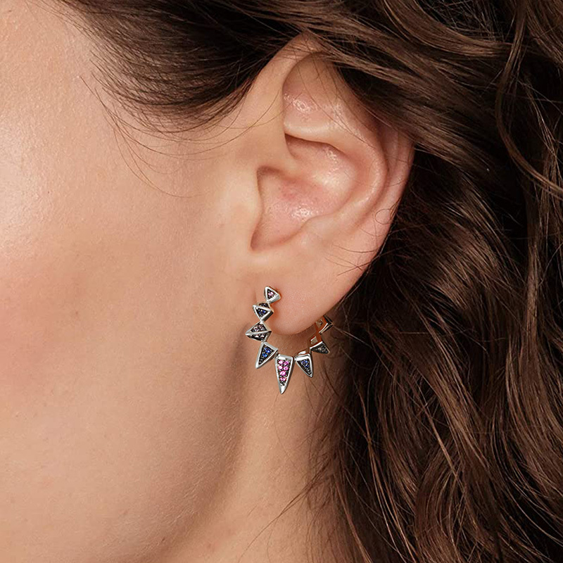 Triangle Black Hoop Earrings image number 2