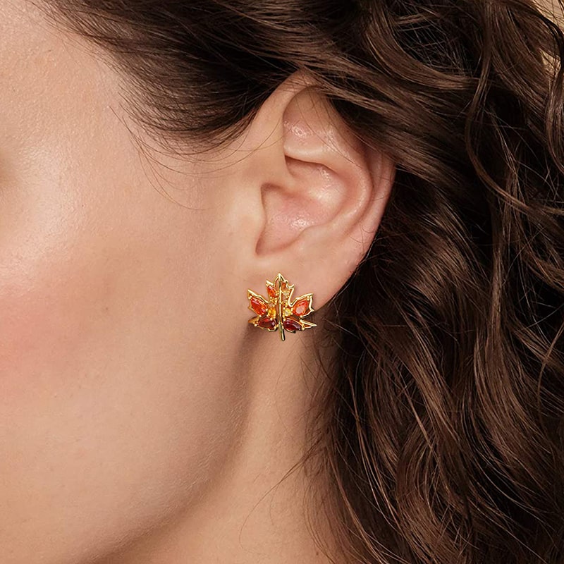 Maple Leaf Stud Earrings image number 2