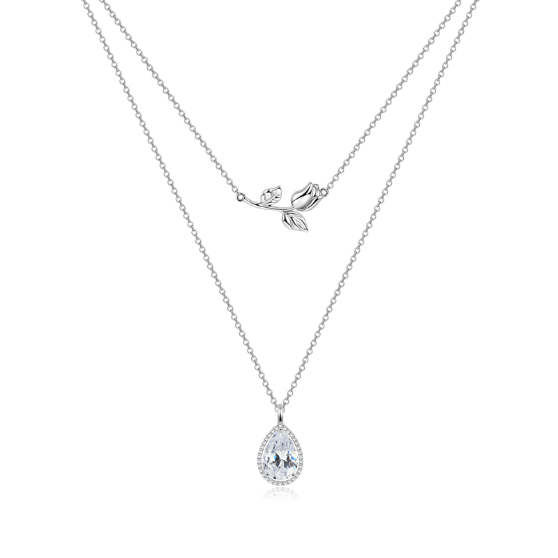 Pear-cut & Tulip Flower Necklace image number 0