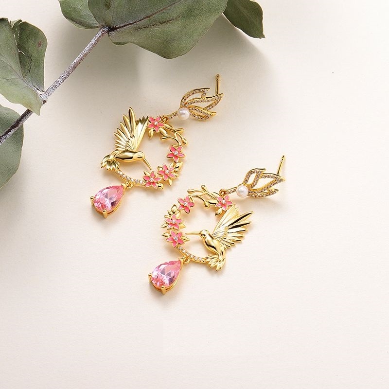 Hummingbird Flower Earrings image number 1