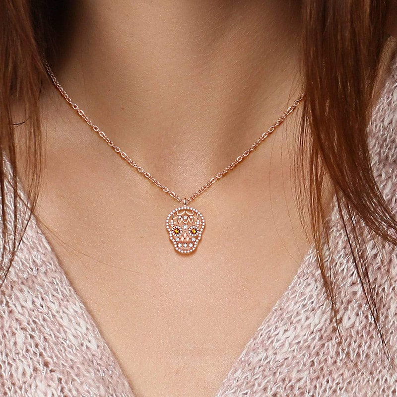 Rose Gold Skull Necklace image number 2
