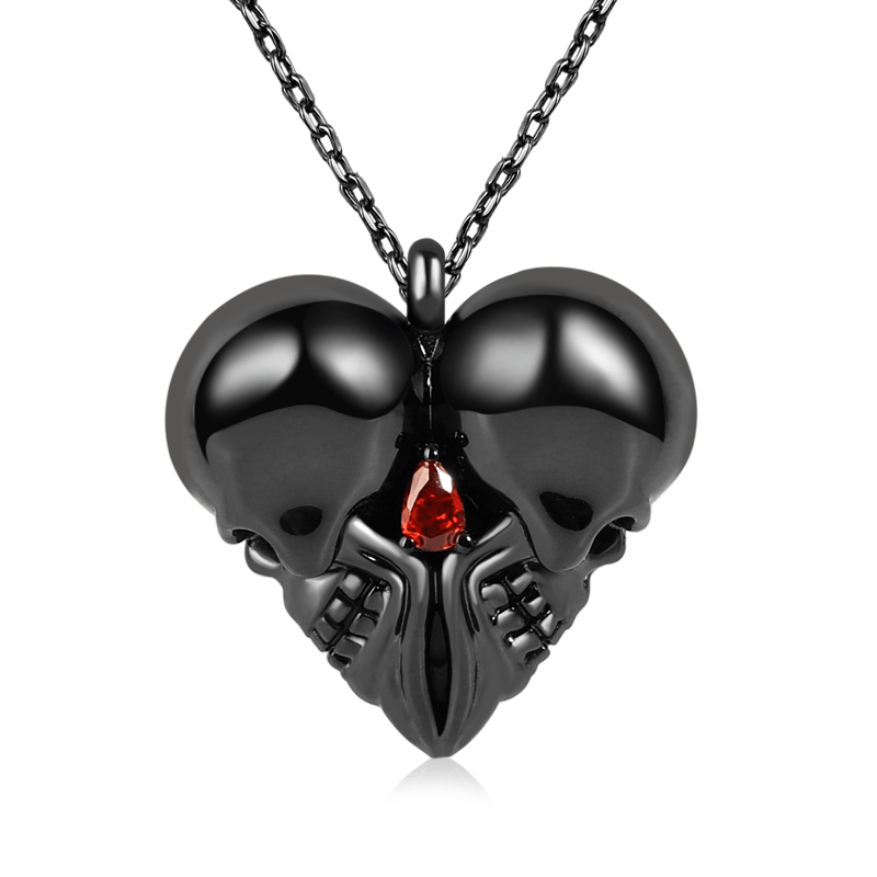 Heart Shaped Double Skull Necklace image number 0