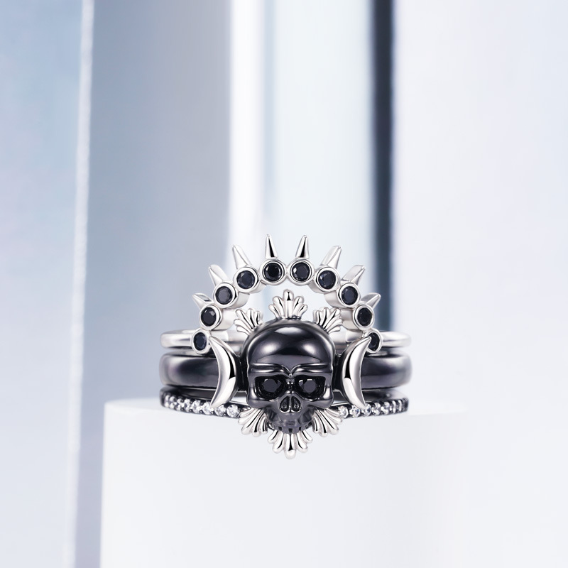 Black Skull Stackable Ring image number 2