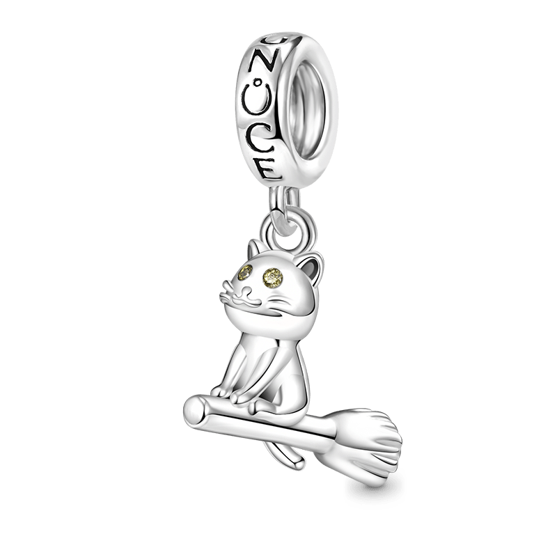Cat Riding Broom Pendant image number 0
