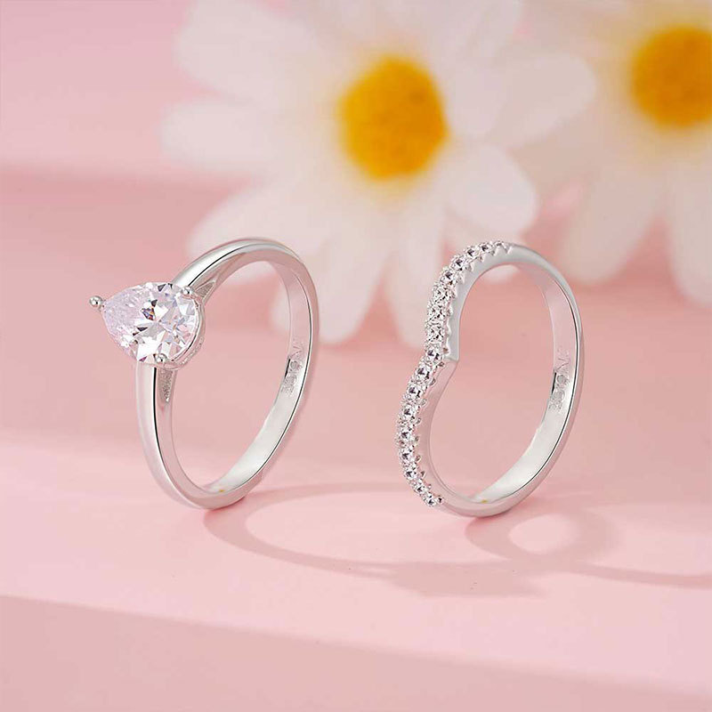 Pear Wishbone Ring Set image number 2