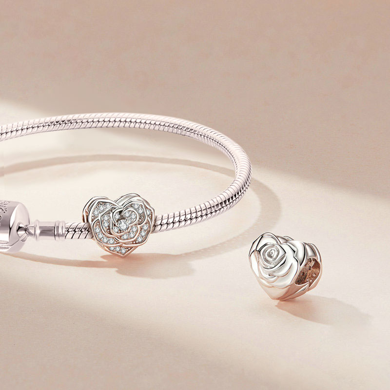 Rose Flower Heart Charm image number 1