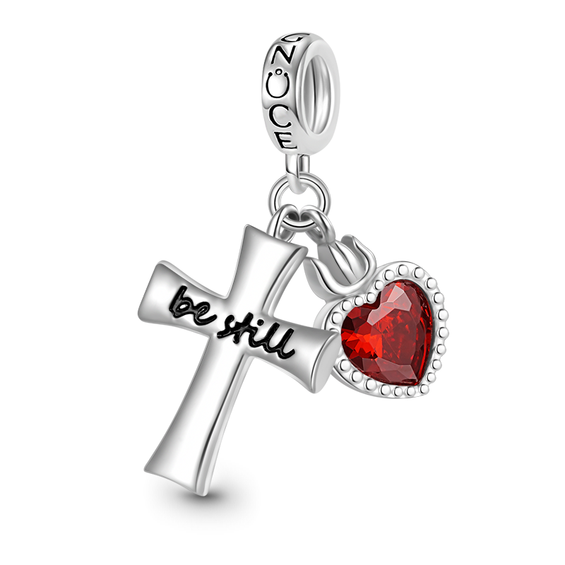 "Be still" Cross & Heart Pendant image number 0