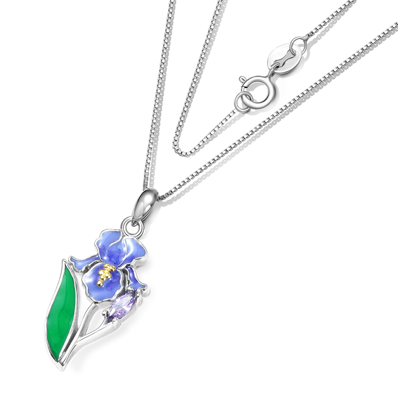 Purple Iris Flower Necklace image number 2
