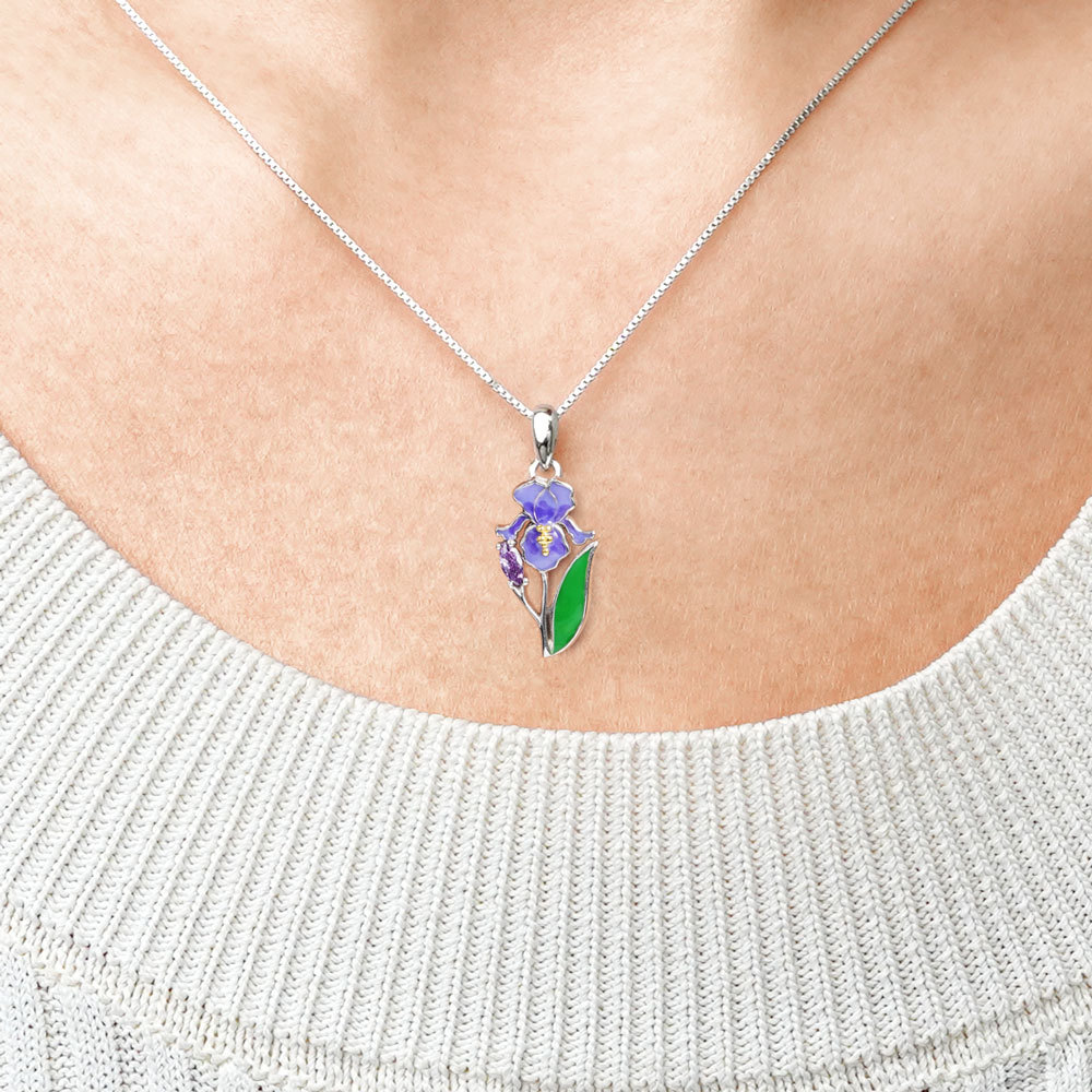 Purple Iris Flower Necklace image number 4