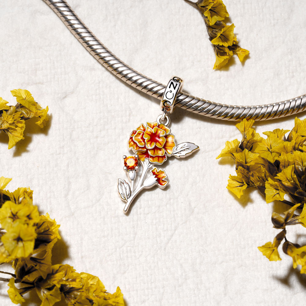 Oct.Birthday Flower Marigold Pendant image number 2