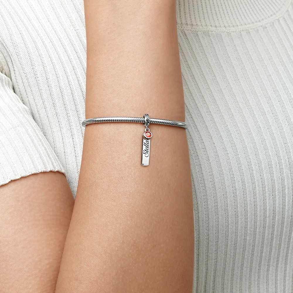 Bar Birthstone Engravable Pendant image number 4