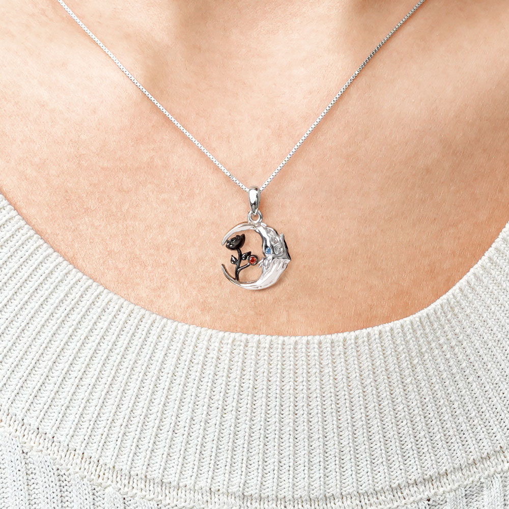 Skull Moon Rose Flower Necklace image number 3