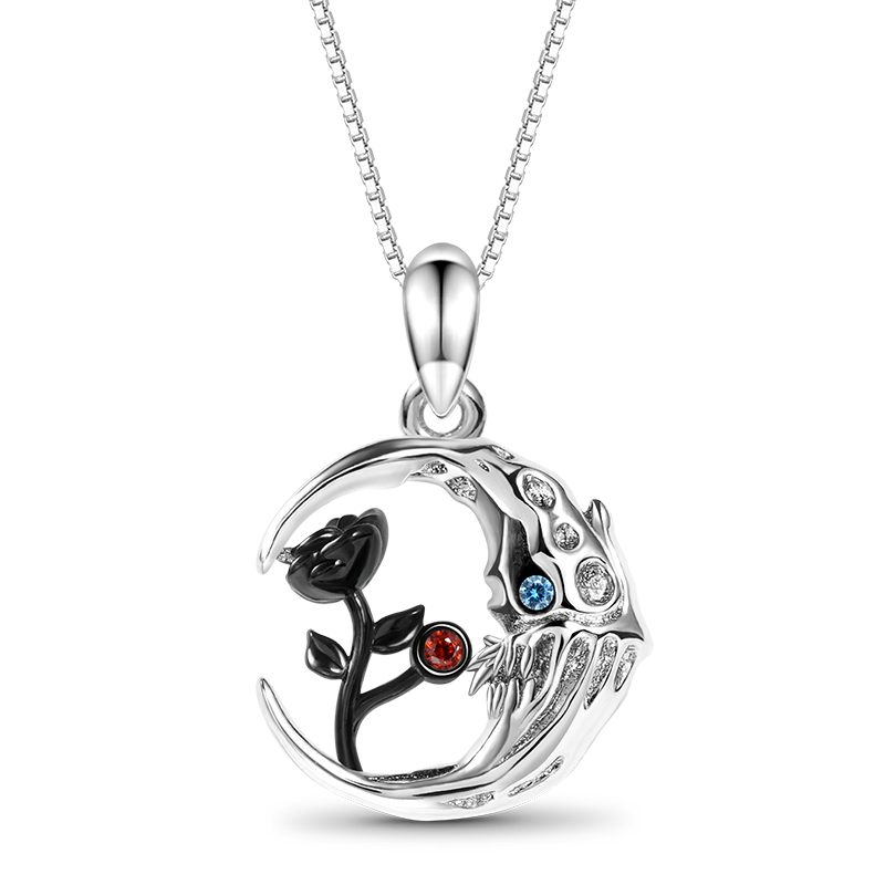Skull Moon Rose Flower Necklace image number 0