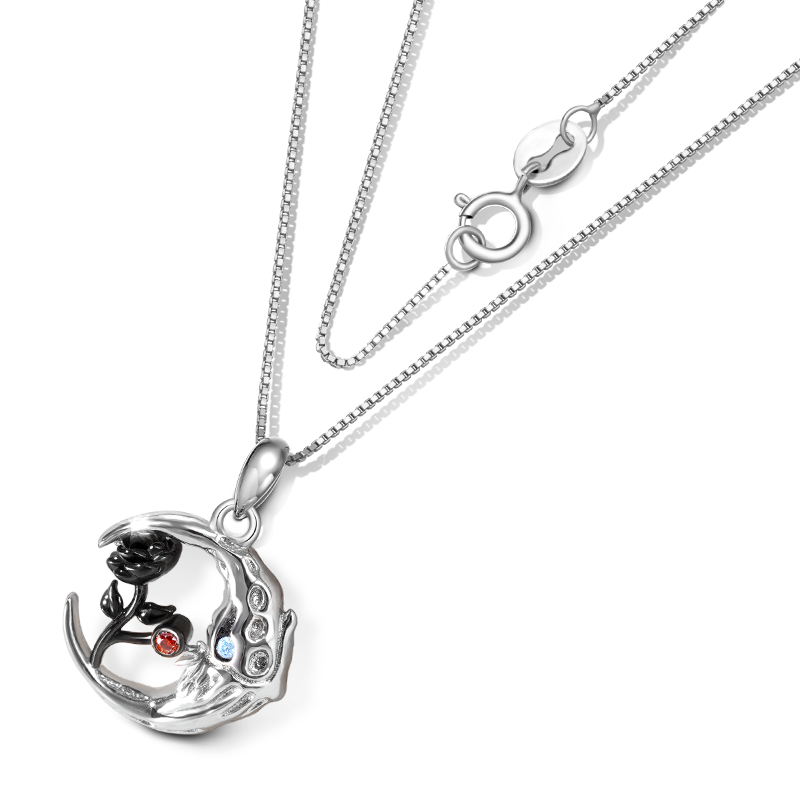 Skull Moon Rose Flower Necklace image number 1