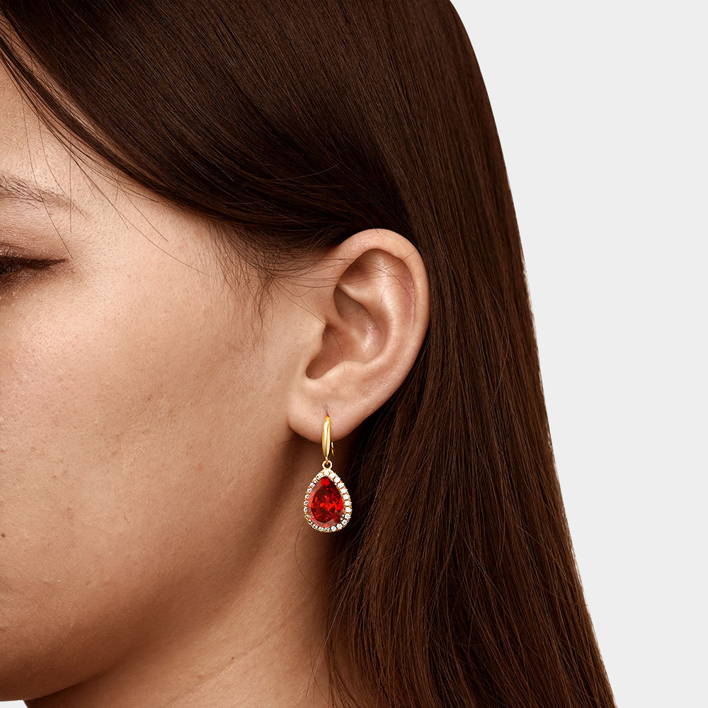 Pear-shape Birthstone Dangle Earrings image number 2