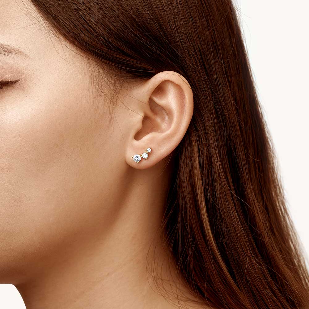 Three Stone Stud Earrings image number 4