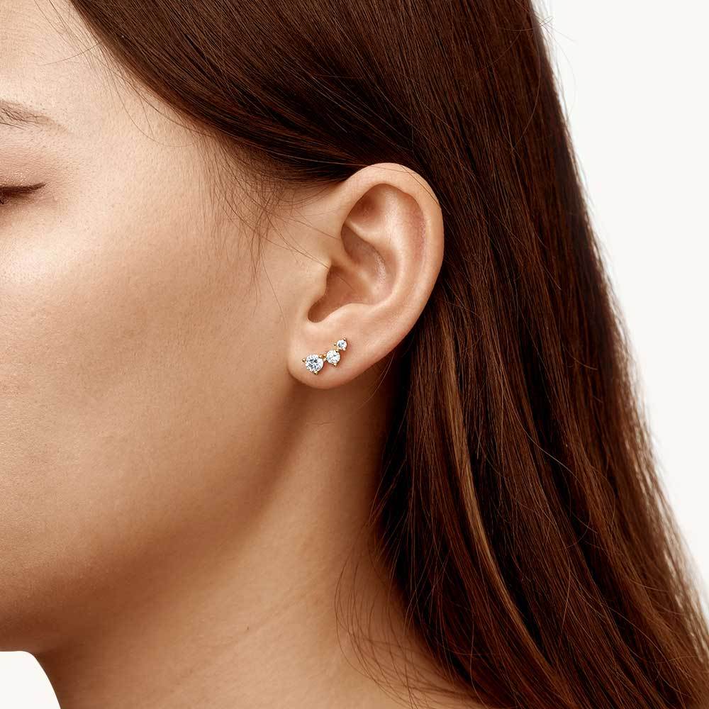 Three Stone Stud Earrings image number 4