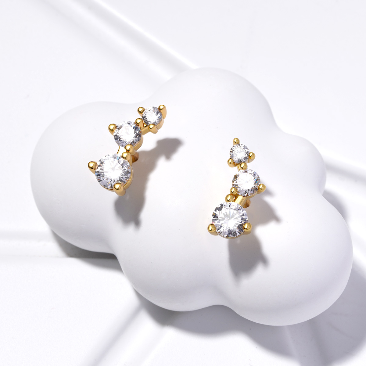 Three Stone Stud Earrings image number 3