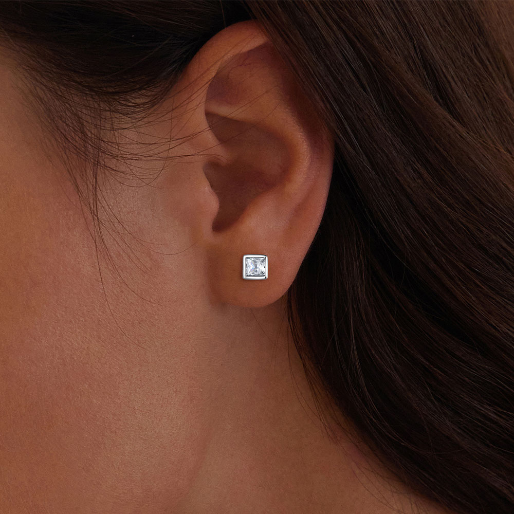 Princess-Cut Stud Earrings image number 3