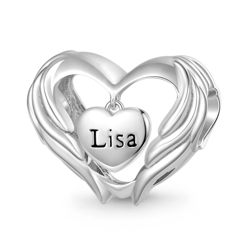 Angel Wings Heart Engravable Charm image number 0