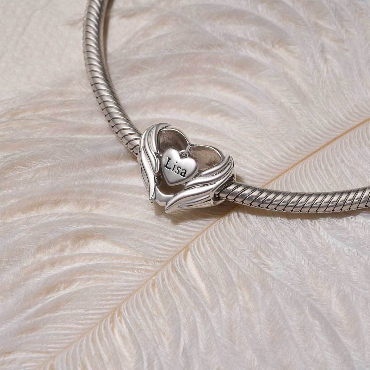 Angel Wings Heart Engravable Charm image number 2
