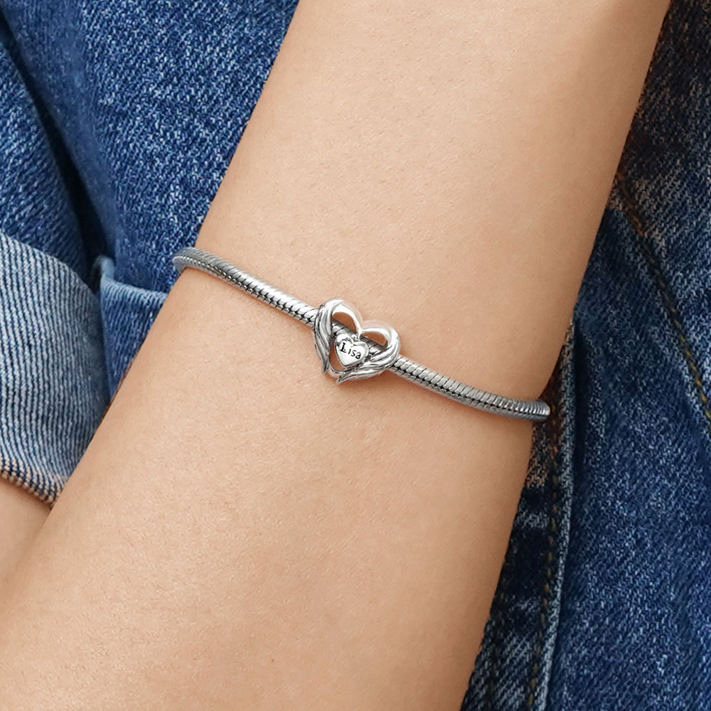 Angel Wings Heart Engravable Charm image number 3