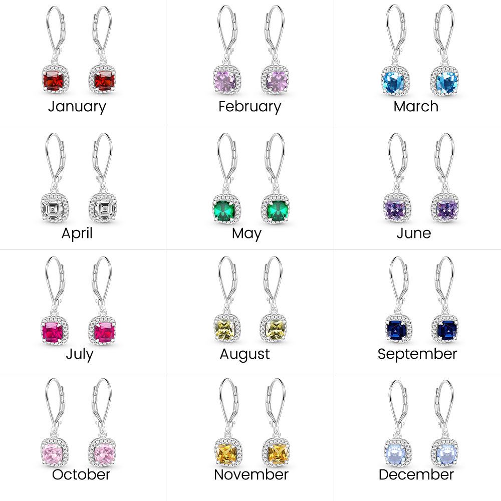 Square Birthstone Dangle Earrings image number 6