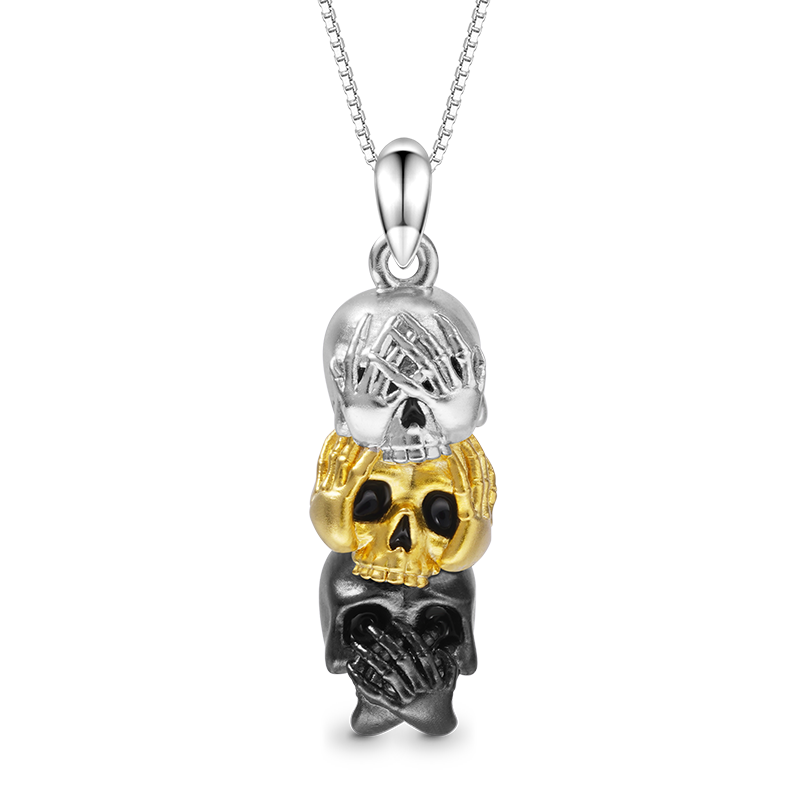 Three Wise Skulls Necklace image number 0
