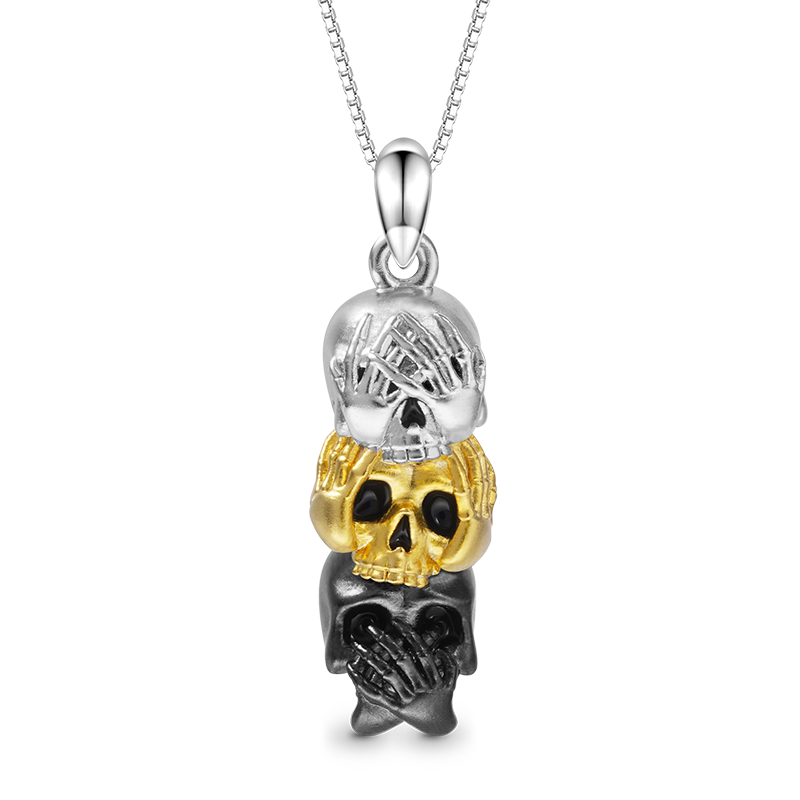 Three Wise Skulls Necklace image number 0