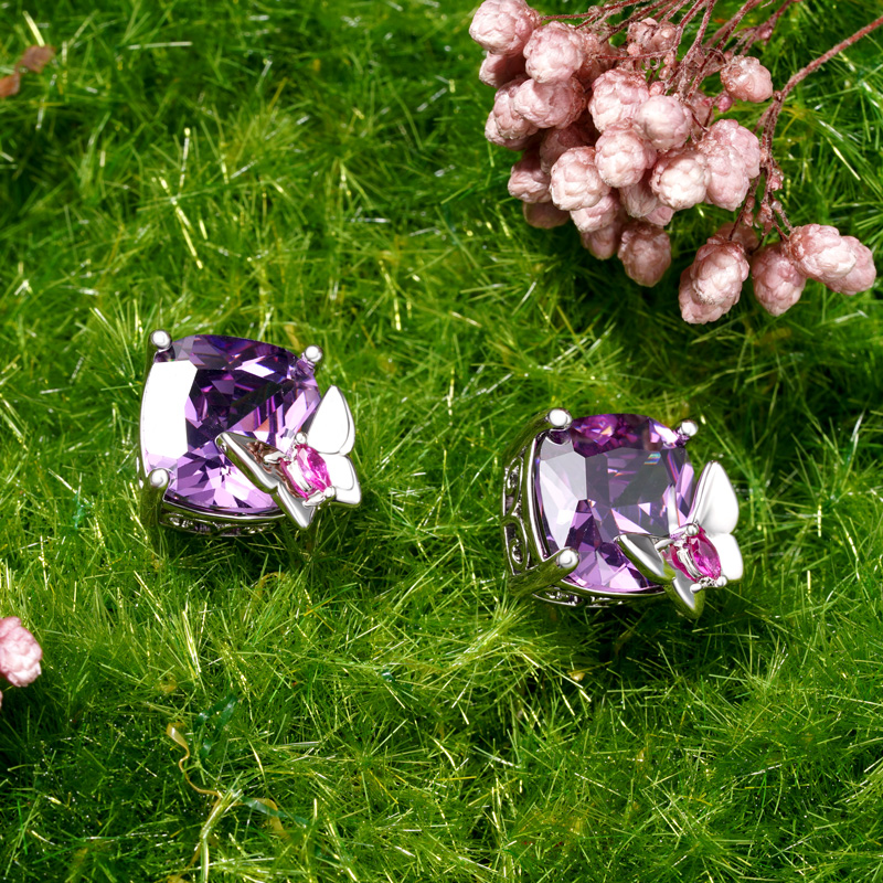 Purple Butterfly Earrings image number 3