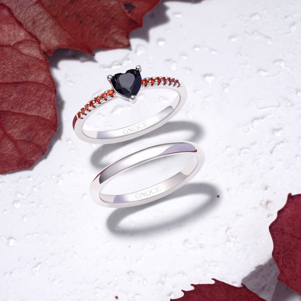 Black Heart Cut Stackable Ring image number 2