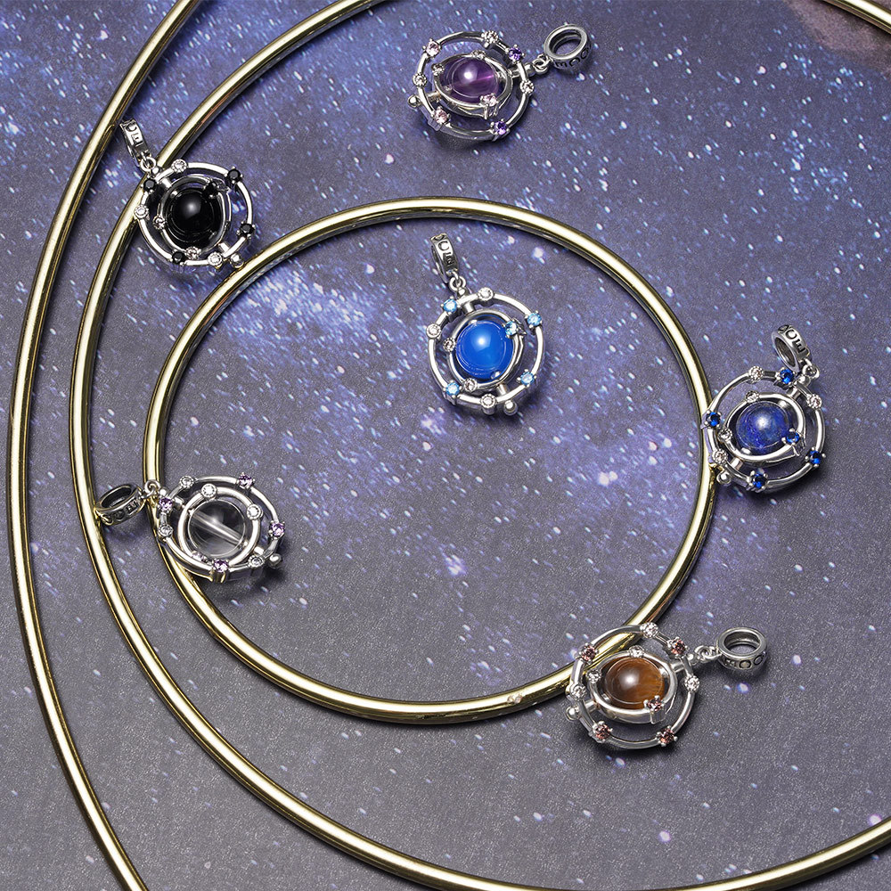 Rotatable Blue Agate Galaxy Pendant image number 2