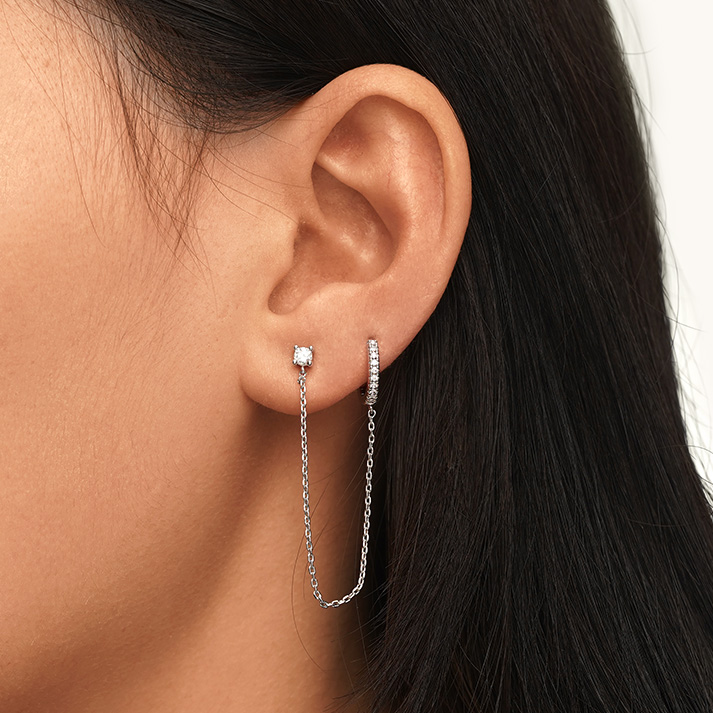 Double Piercing Chain Hoop Earrings image number 5