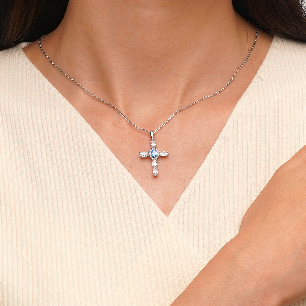 Cross Birthstone Necklace image number 4