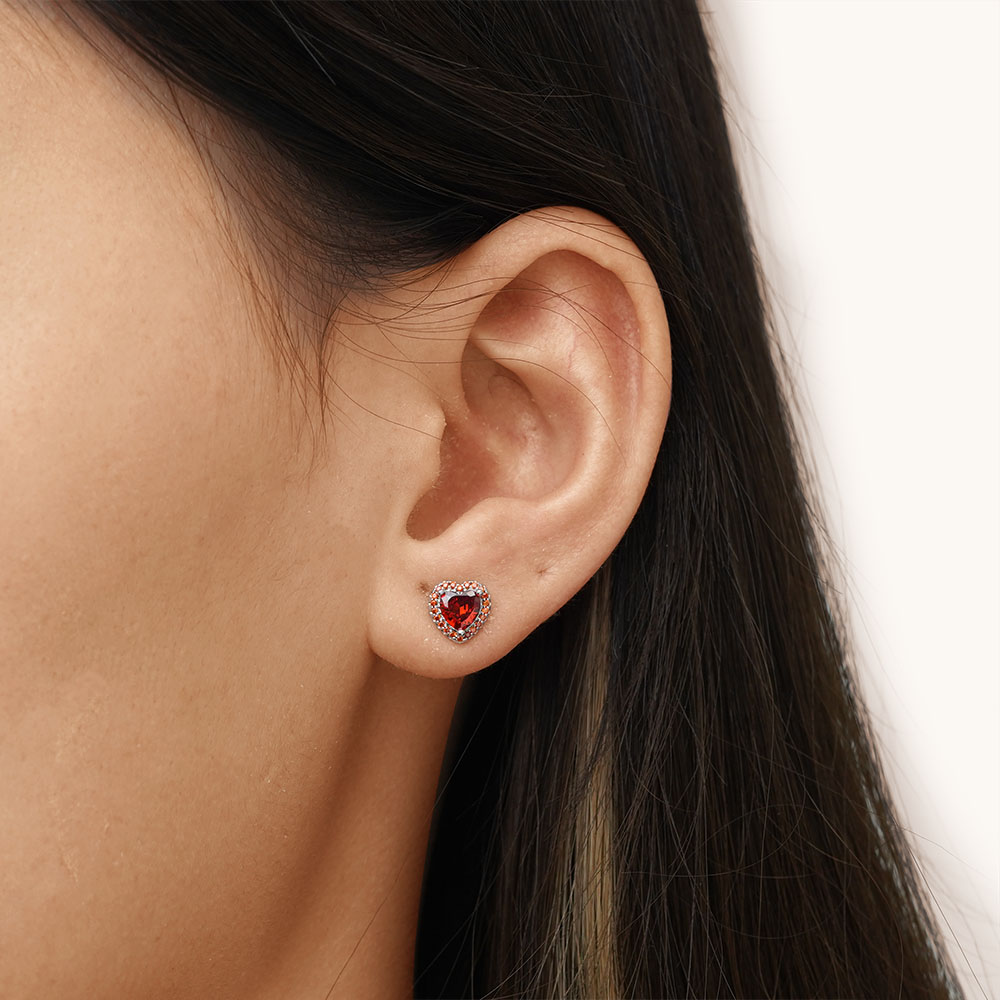 Heart Birthstone Stud Earrings image number 3