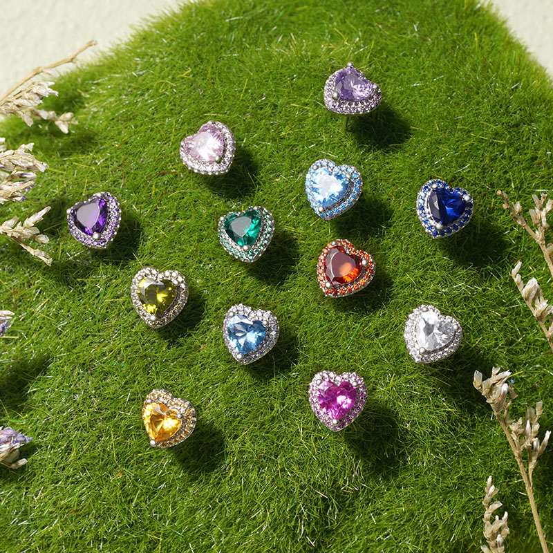 Heart Birthstone Stud Earrings image number 2