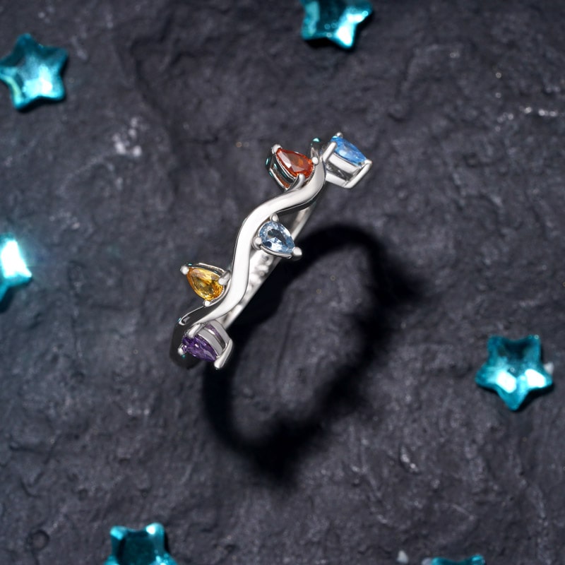 Wavy Colorful Diamond Ring image number 2
