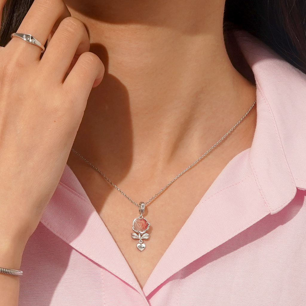 Engravable Rose Flower Charm image number 4