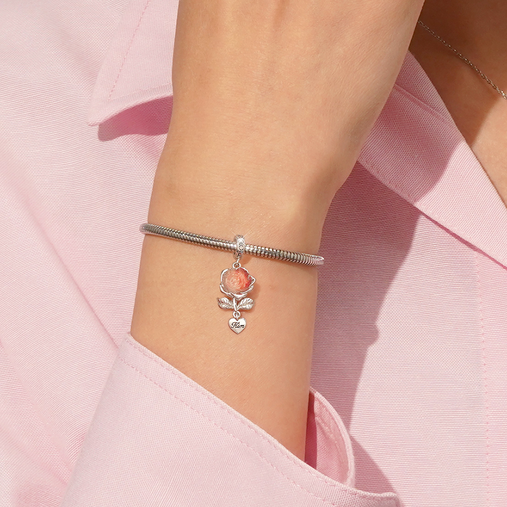 Engravable Rose Flower Charm image number 5